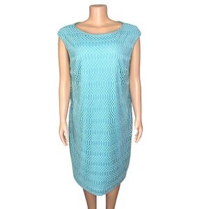 Lauren Ralph Lauren Women's Lattice Lace Cap-Sleeve Dress Size 16W 16+ Teal Blue